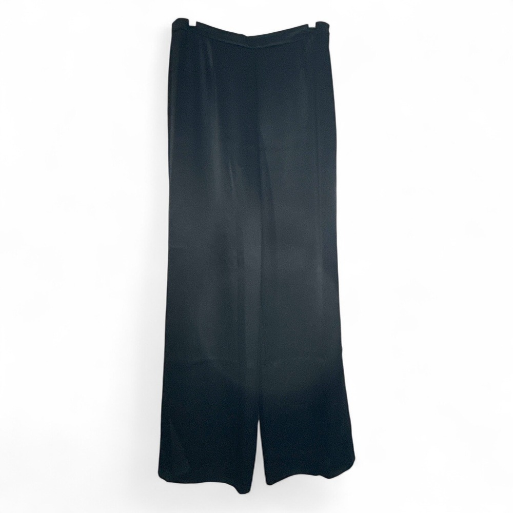St. John Womens Black Wide Leg Satin Finish Trousers Side Zip Size 6 EUC